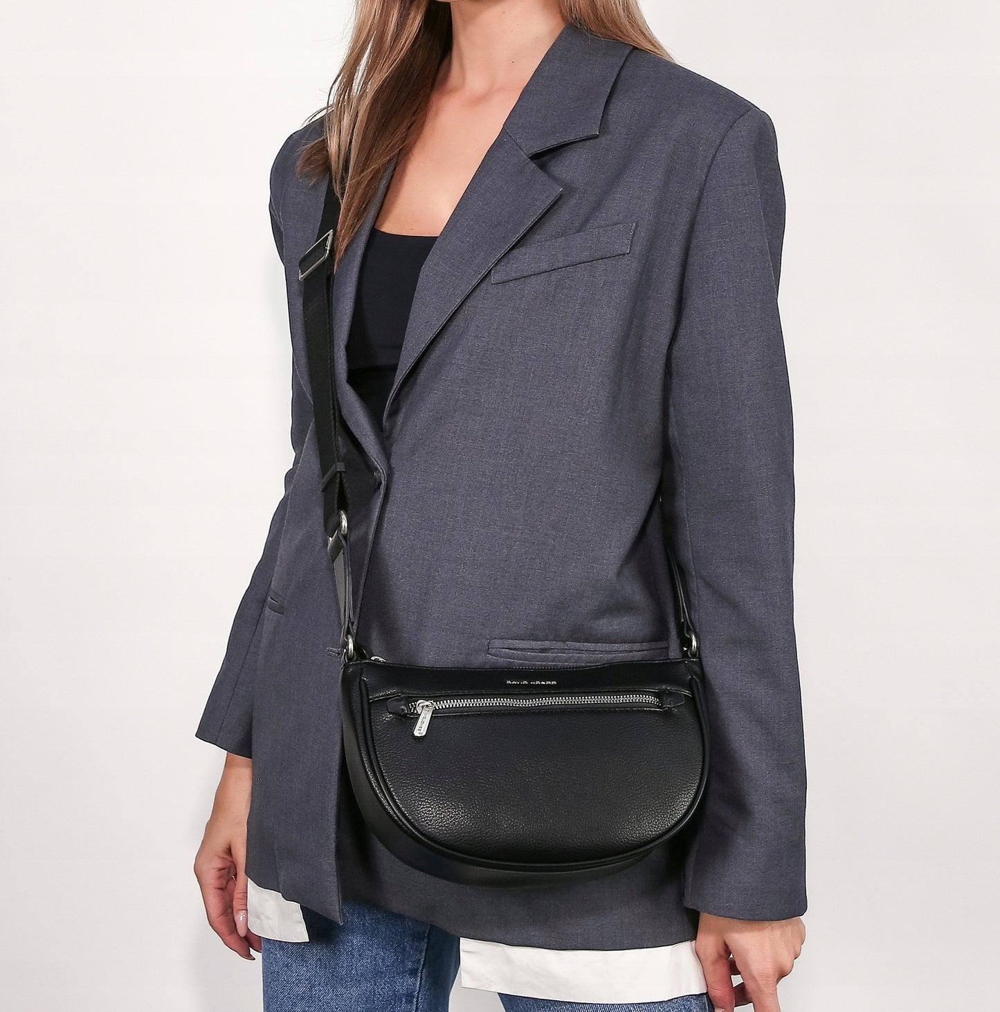 David Jones Damen-Umhängetasche, schwarzes Kunstleder 