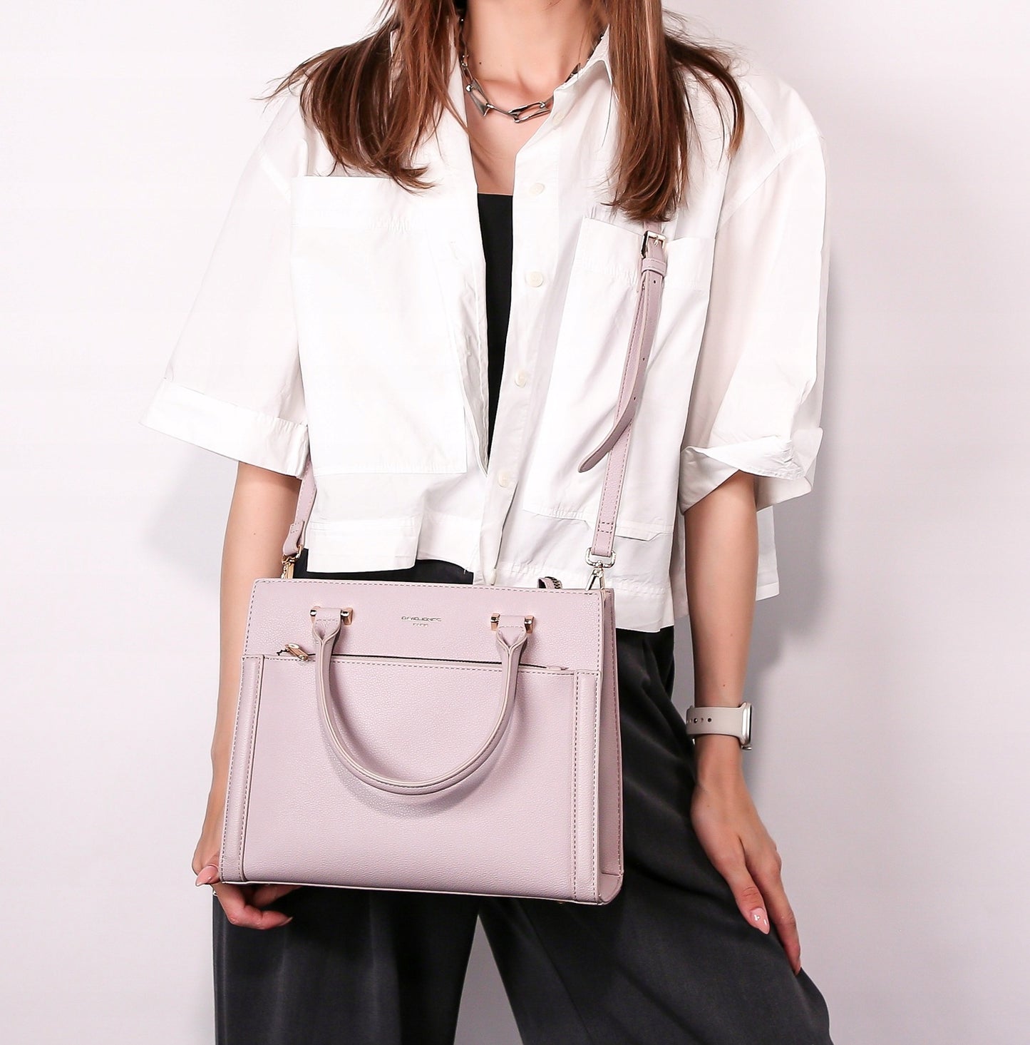 David Jones torebka damska klasyczna kuferek kość słoniowa