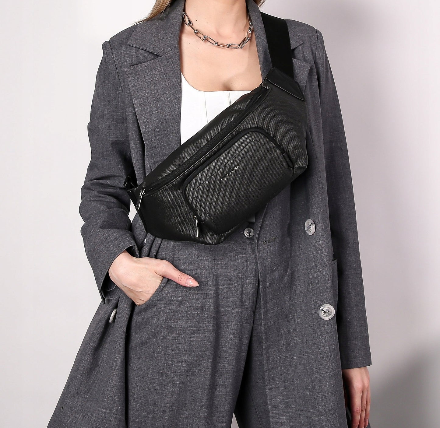 David Jones Damen-Bauchtasche, schwarzes Kunstleder 