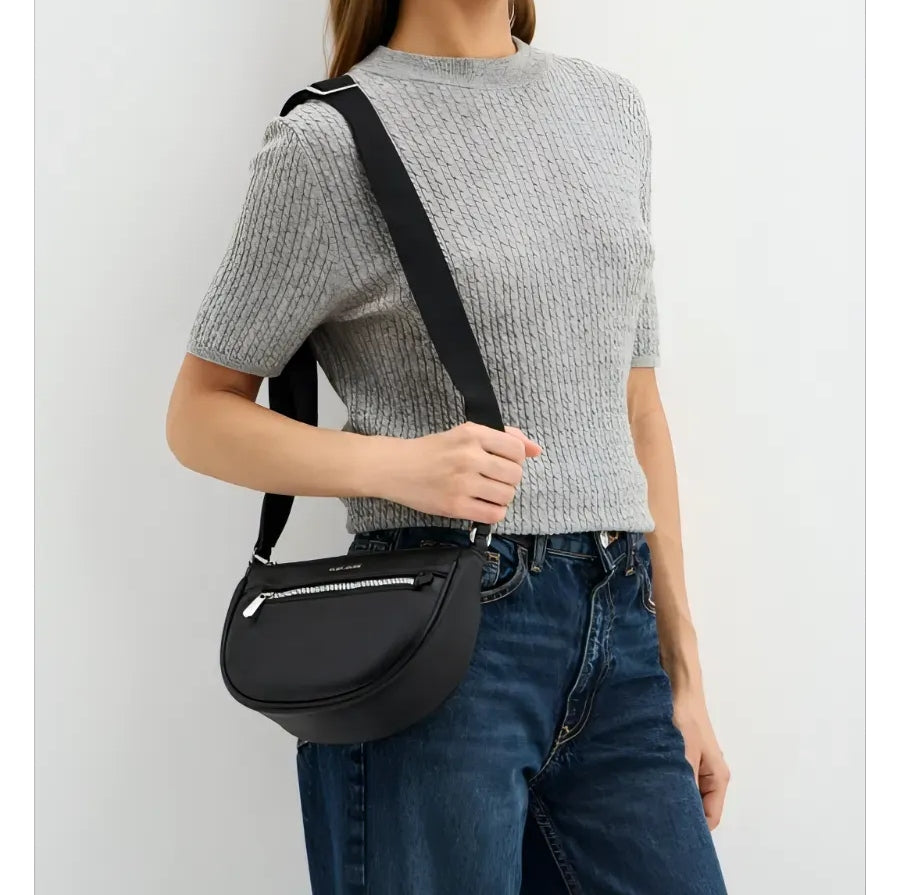 David Jones Damen-Umhängetasche, schwarzes Kunstleder 